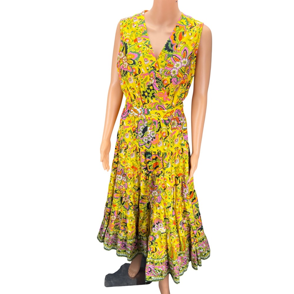 Gibson Latimer Floral Tiered Maxi Wrap Dress WMS Large Sleeveless V Cottagecore
